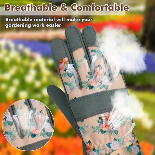 Vista 2 de Guantes largos de jardinería para mujer, guantes de cuero a prueba de espinas, guantes de trabajo transpirables para mujeres, patio, exteriores
