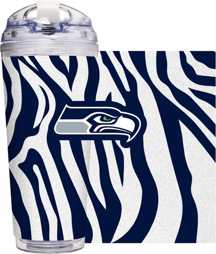 Vista 58 de Rico Industries NFL Football Glitter 24 onzas Vaso de purpurina acrílico con tapa con bisagra, Vaso de doble pared oficialmente licenciado con pajita