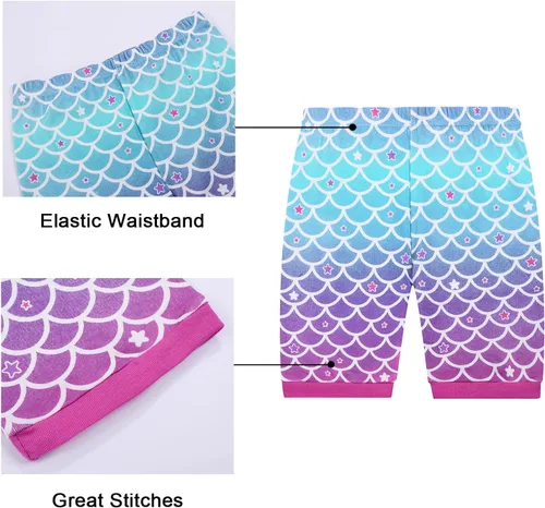Vista 6 de Benaive Girls Summer Pajamas 4 Pieces 100% Cotton Girls PJs Short Sets Kids Sleepwear Size 2T-12 Years