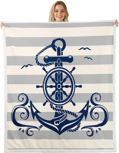 Vista 17 de Erosebridal Manta náutica de ancla, forro polar con brújula oceánica de 40 x 50 pulgadas para niños, niñas, adolescentes, adultos, decoración