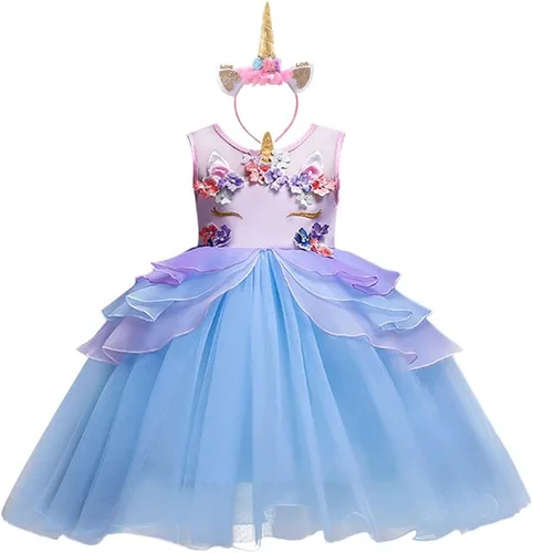 Vista 14 de Vestido de cumpleaños de unicornio para bebé, disfraz de princesa, Halloween, cosplay, Navidad, carnaval, fiesta con diadema