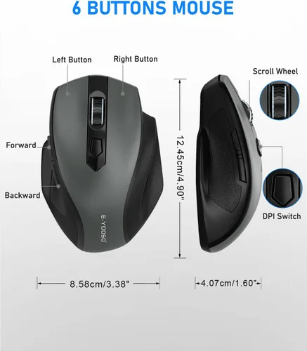 Vista 2 de E-YOOSO Mouse inalámbrico para laptop, mouse de computadora de 2.4 GHz, 5 ratones inalámbricos de oficina DPI ajustables con receptor USB, 6
