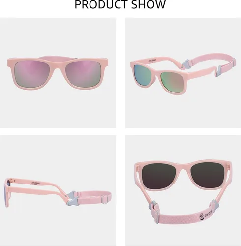 Vista 3 de COCOSAND Gafas de sol para bebé con correa polarizadas, flexibles, cuadradas, UV400 para niños y niñas de 0 a 24 meses