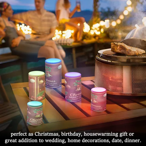Vista 7 de Kcldeci Velas sin llama, copos de nieve de Navidad, bolas de Navidad, funcionan con pilas, velas LED sin llama, juego de 2