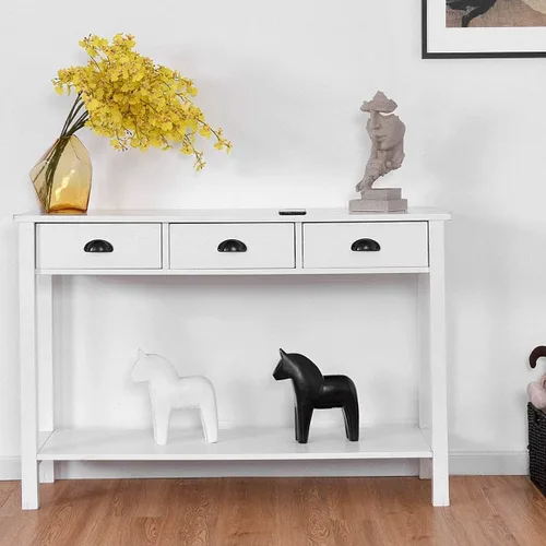 Vista 2 de WATERJOY Mesa de sofá consola de 47 pulgadas con 3 cajones de almacenamiento y 1 estante, color blanco