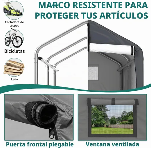 Vista 4 de GARTOO - Refugio portátil independiente para bicicletas al aire libre de 6 x 3 pies - Cobertizo para bicicletas con puerta enrollable y ventana