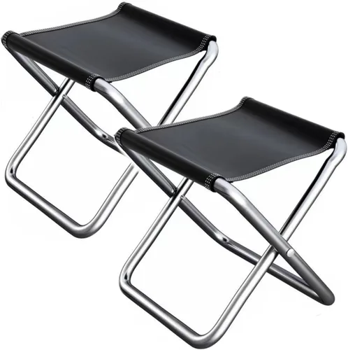 Vista 3 de Taburete plegable portátil para camping, capacidad de 300 libras, ligero de 2.6 libras con bolsillos de almacenamiento Negro