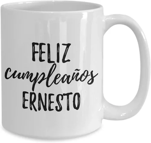 Vista 2 de Feliz Cumpleanos Ernesto Taza Española Feliz Cumpleaños Personalizada Nombre Regalo Taza Café Té Taza Grande 15 Oz