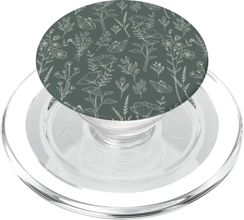 Vista 8 de Butterfly Meadow Botánico Flor Silvestre (Muted Forest Green) PopSockets Estándar PopGrip