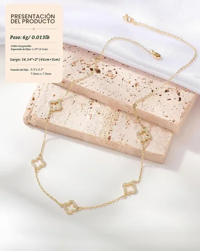 Vista 5 de Delicados collares de oro con trébol para mujer, a la moda, no se deslustra Colver 3