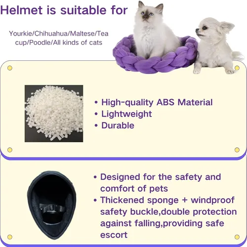 Vista 3 de Casco de motocicleta para mascotas para gato/perro, cara completa, al aire libre, negro