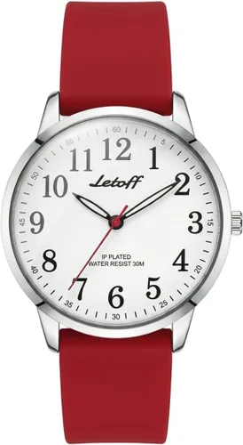 Vista 8 de Letoff Reloj analógico clásico, esfera arcoíris con números arábigos, banda de silicona, resistente al agua hasta 98.4 ft Black/silver