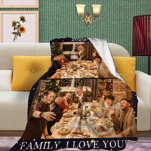 Vista 4 de Youltar Manta personalizada con fotos de texto, mantas personalizadas con imágenes para familiares y amigos, Año Nuevo, Halloween, cumpleaños