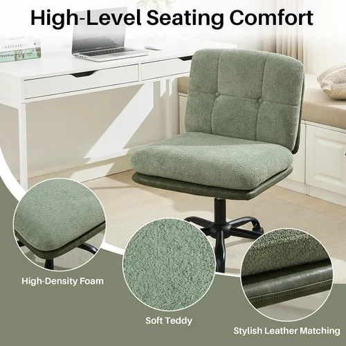 Vista 4 de SOFTHION Silla de escritorio de oficina sin brazos con ruedas de asiento ancho, altura ajustable, giratoria, cómoda silla cruzada para el hogar