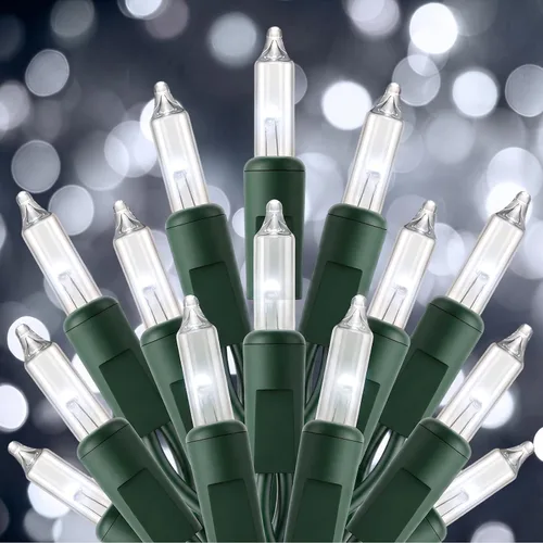 Vista 10 de Minetom Luces LED de Navidad, 20 pies, 100 luces navideñas 2-Alambre blanco y verde puro