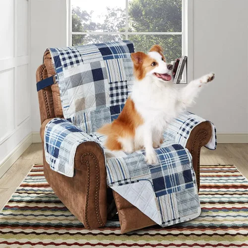 Vista 29 de Brilliant Sunshine Blue Plaids & Stripes - Funda para sillón de sofá, asiento de 23 pulgadas Patchwork Design, Non Slip Sofa Cover, Quilted