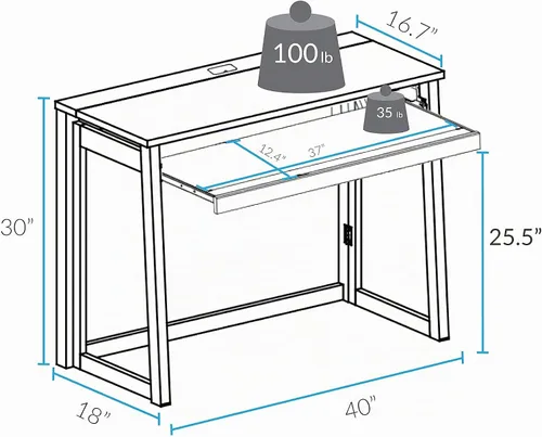 Vista 3 de Casual Home Escritorio plegable con puertos extraíbles y USB Café cálido
