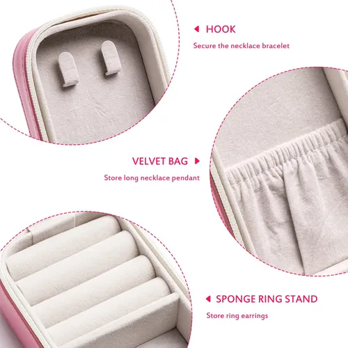 Vista 5 de SANQIANWAN Pequeña caja organizadora de viaje de joyería con estuche portátil de cuero sintético para collares, anillos, aretes, regalos para novia