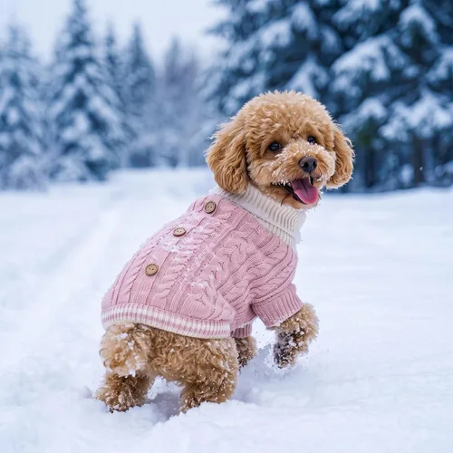 Vista 5 de Topbuti Suéter para perro con cuello alto, ropa de punto para mascotas, suéter de cuello redondo, abrigo de invierno para mascotas, ropa cálida