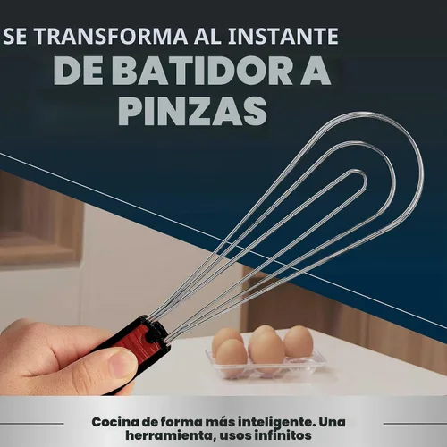 Vista 4 de Batidor plano y pinzas para cocinar: herramienta de cocina multiusos para batir huevos, pinzas para ensalada, barbacoa, batidor para cocinar Negro
