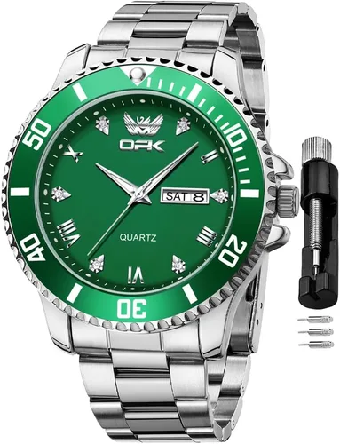 Vista 12 de OPK Mens Watch Simple Fashion Diamonds Stainless Steel Analog Men Wrist Watch Diamond Large Dial Waterproof Date Casual Watch for Man