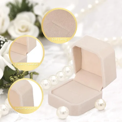 Vista 7 de Yaomiao Caja de terciopelo para anillos de boda, caja de anillos de compromiso, cajas de joyería, caja de embalaje para anillo, soporte