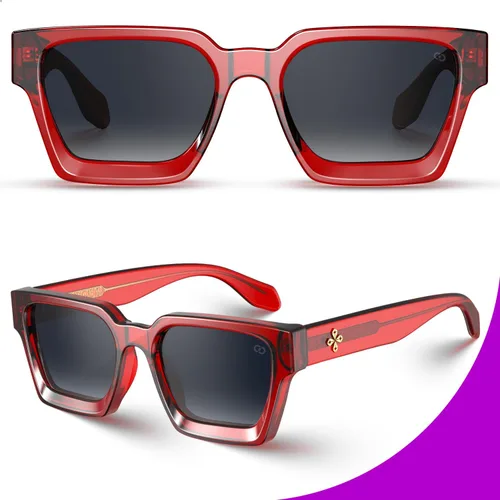 Vista 25 de VISOONE Moda 100% UV400 Protección Rectángulo TR90 Y2K Gafas de sol Accesorios para Mujeres Hombres RIVER, Transparente/Gris Rosa