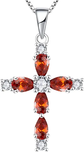 Vista 150 de YL Collar de cruz de plata de ley 925 con colgante de piedra natal religiosa para mujer