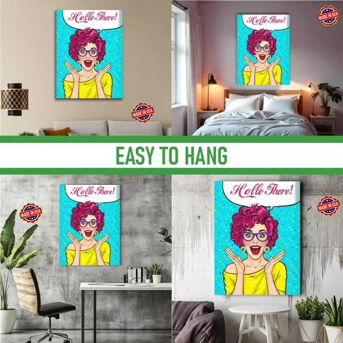 Vista 5 de BCB Print - Lienzo decorativo para pared con texto en inglés «Hello There» Impresión HD y marco de madera Decoración de pared moderna