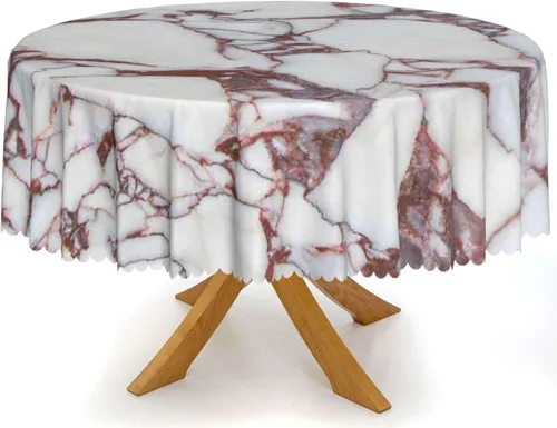 Vista 2 de Manteles redondos con temática de mármol, 48 pulgadas, tela impermeable, decorativo, reutilizable, lavable, a prueba de derrames, resistente a