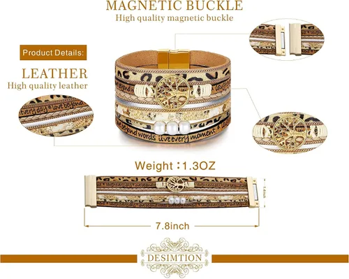 Vista 6 de Pulseras inspiradoras de cuero con árbol de la vida para mujeres, regalos de joyería para adolescentes y niñas, Metal, Circonita cúbica