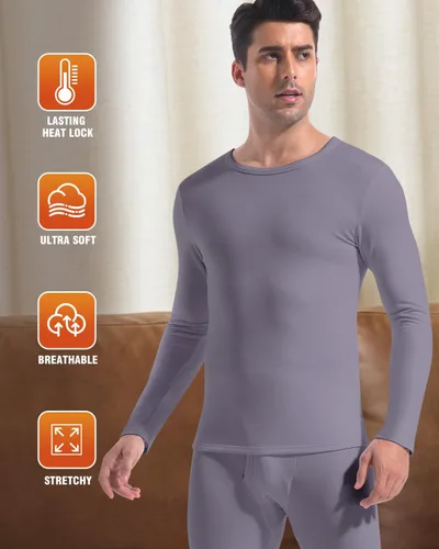 Vista 3 de CL convallaria Long Johns Ropa Interior Térmica para Hombres con Forro Polar Suave Capa Base para Clima Frío Conjunto de Regalo Superior e Inferior