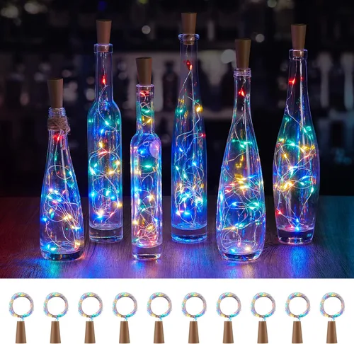 Vista 10 de Brightown Luces para Botellas de Vino con Corcho - Paquete de 10, 2.1 m, 20 LED, Luces de Corcho Operadas con Batería, Luces de Hada Mini de Alambre