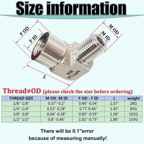 Vista 7 de 2 piezas de codo de calle de 90 grados, adaptador de codo de barra forjada de acero inoxidable 304, accesorios de tubería de alta resistencia