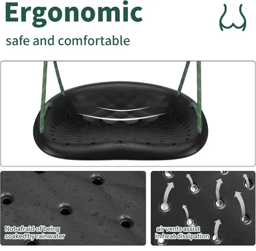 Vista 4 de Asiento de columpio resistente, capacidad de 550 libras, asiento de columpio para exteriores para adultos y niños, color negro