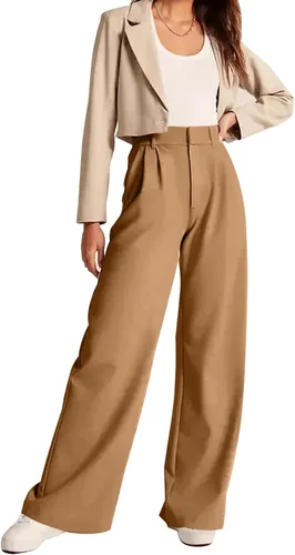 Vista 4 de KUNMI Pantalones de pierna ancha para mujer, para trabajo, negocios, casual, holgados, de cintura alta, estilo palazzo