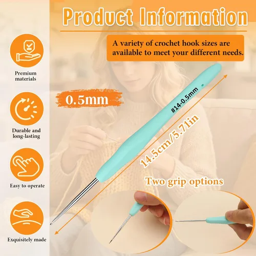 Vista 2 de SHWAKK Gancho de ganchillo pequeño, gancho ergonómico de encaje de 0.020 in, agujas de ganchillo pequeñas para manos artríticas, agujas de tejer