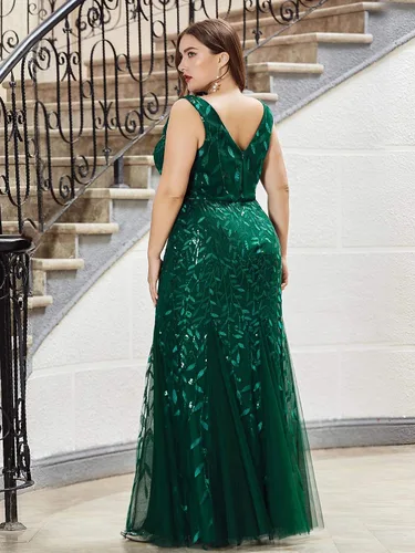 Vista 2 de Ever-Pretty Vestido de sirena sin mangas con cuello en V doble para mujer, talla grande, 7886-PZ