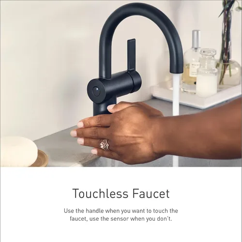 Vista 2 de Moen Doux S6910EWBN - Grifo para lavabo de baño de níquel cepillado Motionsense Wave sin contacto de una sola manija, S6910EWBN cepillado níquel