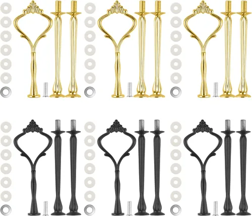 Vista 8 de Juego de 6 bandejas escalonadas para soporte de pastel, corona, soporte de 3 niveles para tartas, accesorios para bodas y fiestas, resina para Negro
