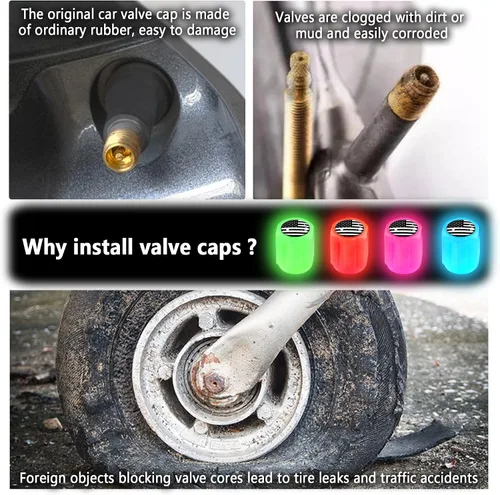 Vista 5 de 16 PCS tapones fluorescentes para vástago de válvula de neumático, tapones luminosos para válvula de aire de rueda de automóvil, accesorios