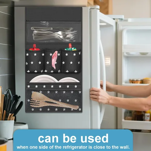 Vista 2 de Organizador de refrigerador pequeño para dormitorio, para colgar sobre el refrigerador, organizador universitario con 14 bolsillos para oficina