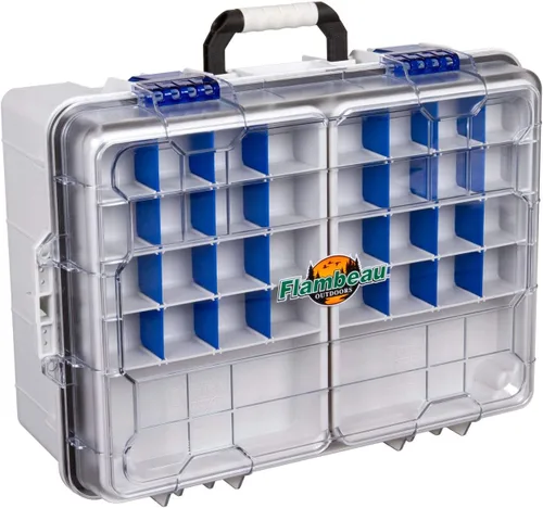 Vista 7 de Flambeau Outdoors 3000WPNC Maletín impermeable 3000, caja portátil impermeable para aparejos con bandejas, gris/transparente