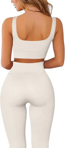 Vista 2 de QINSEN FAFOFA - Conjunto de 2 piezas de entrenamiento, para mujer, brasier deportivo sin costuras, cintura alta, leggings de yoga.