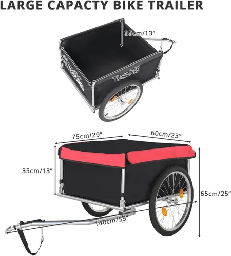 Vista 4 de PEXMOR Remolque de carga para bicicleta, carrito de bicicleta plegable con enganche universal para bicicleta y rueda de liberación rápida de 20