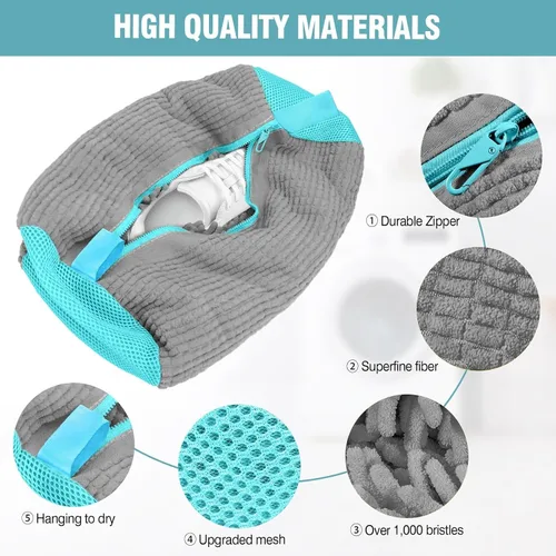 Vista 3 de Bolsa para lavadora de zapatos, bolsa de lavandería para lavadora y secadora, incluye bolsa de red seca, cremallera reutilizable y duradera con Gris