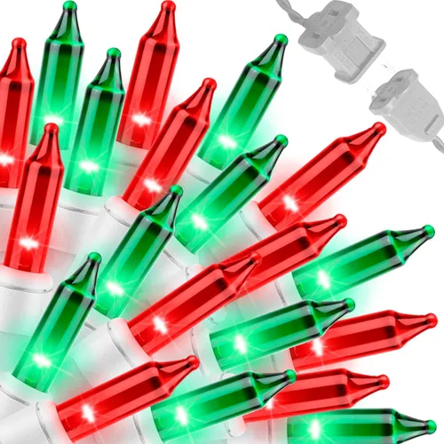 Vista 13 de LAMPHOME Guirnalda de luces LED de estrella roja, blanca y azul, 20 luces LED de hadas con cable transparente, 3 AA impermeables, 8 modos, luces