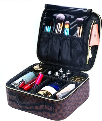 Vista 2 de Estuche de maquillaje de viaje, estuche organizador de cosméticos de maquillaje, bolsa de almacenamiento portátil para artistas con divisores