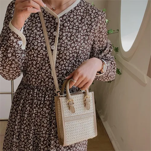 Vista 7 de SINGBO Lindo bolso de paja de verano para mujer, bolso cruzado de paja con asa