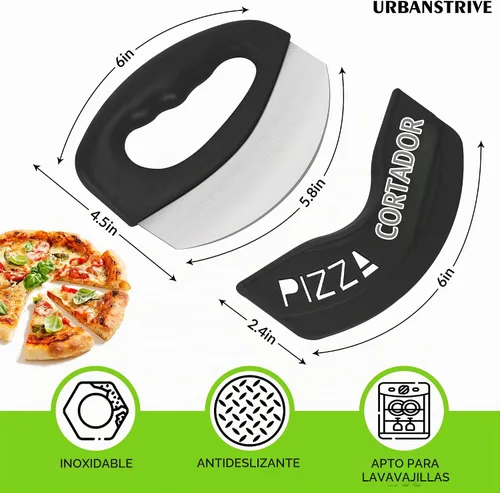 Vista 2 de Urbanstrive Cortador de Pizza de Acero Inoxidable para Trabajo Pesado con Tapa, Cuchillo de Pizza de Hoja Súper Afilada Cortador de Pizza Balancín